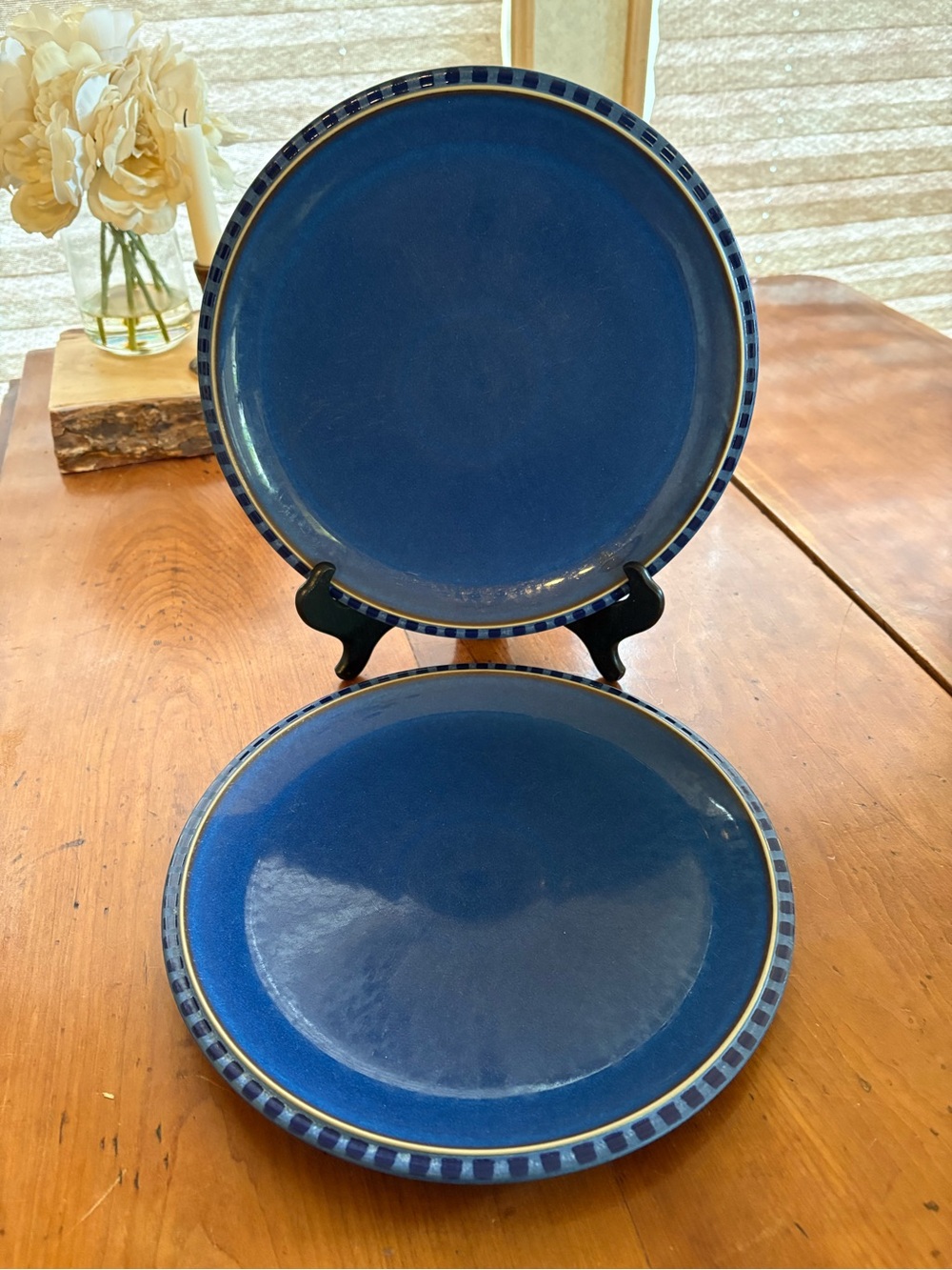 2 Vintage Denby Stoneware Dinner Plates “Reflex Blue” or “Blue Interior” 10” GUC